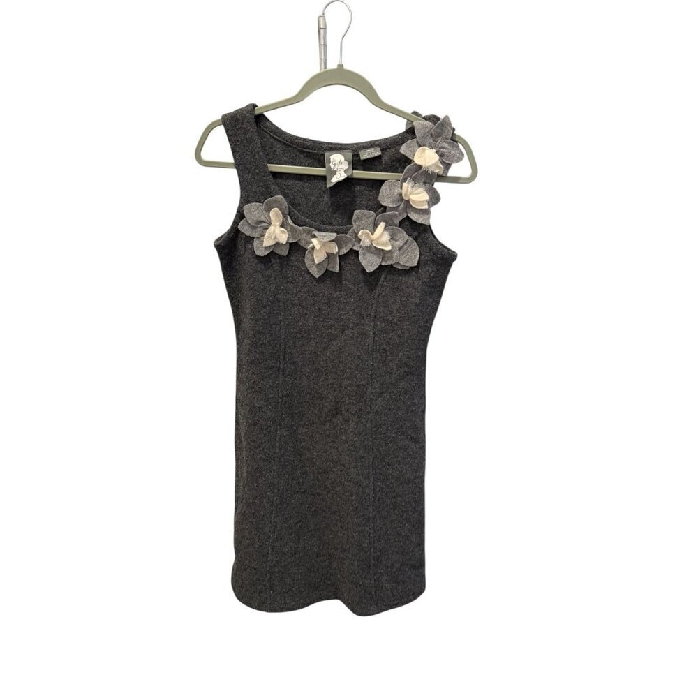 Women’s Girls From Savoy Gray athropologie Wool Dress W/ Floral Applique Size S